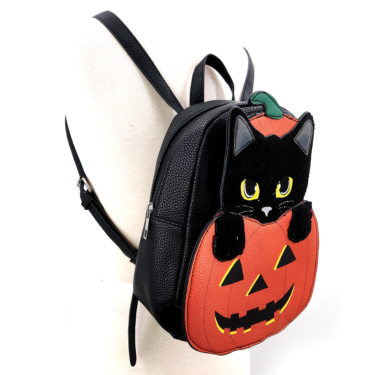 Furry Black Cat in Pumpkin Mini Backpack in Vinyl