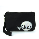 Friendly Alien Wristlet in Vinyl, silver color front view