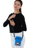 Shark Crossbody Pouch in Vinyl Material, shoulder bag style on model