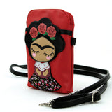 Rose Head Wreath Unibrow Girl Crossbody Pouch in Vinyl side view