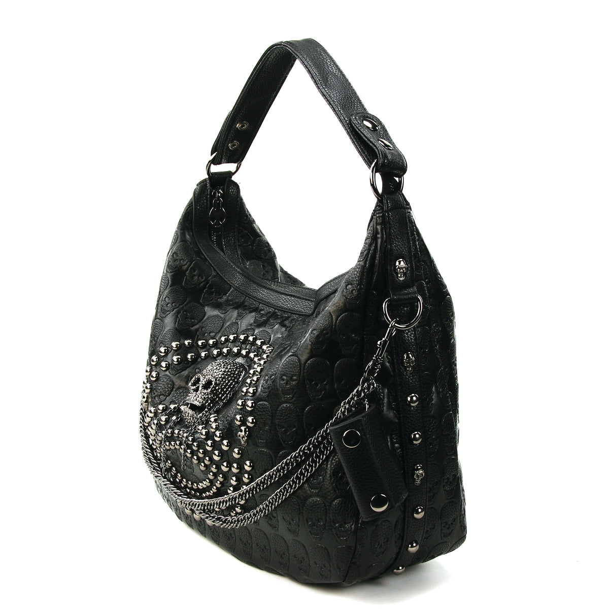 Studded Skull Hobo Bag in Vinyl Material