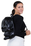 Scary Full Skull Backpack in Vinyl Material, backpack style, side view on model