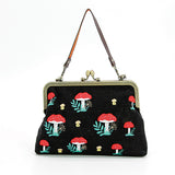 Mushrooms Kisslock Frame Bag in Cotton in black, without chain strap