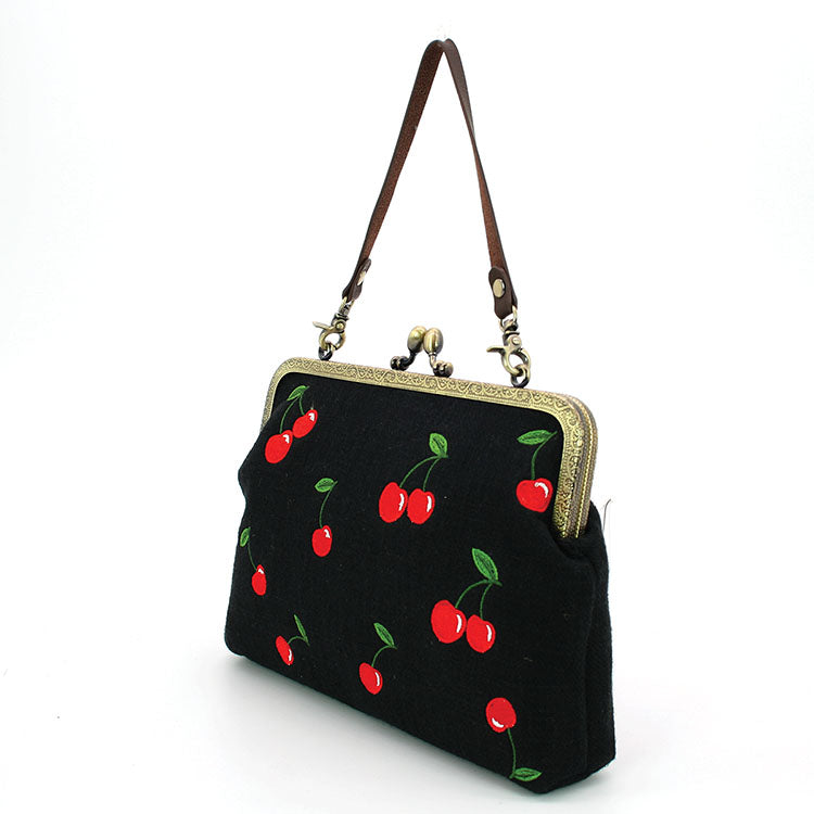 ポーチ KIRSH Cherry quilted fur handbag black KKSWBBG501MBKA Rabbit Fur Handbag Women's Red Cherry Color Leather Original