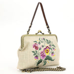 Pansy Kiss Lock Bag in Cotton Linen Blend
