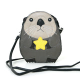Sleepyville Critters Baby Beaver Holding a Star Shoulder Crossbody Bag in Vinyl Material front view