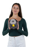 Sleepyville Critters Baby Beaver Holding a Star Shoulder Crossbody Bag in Vinyl Material, handheld by model