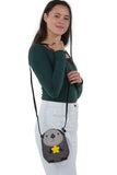 Sleepyville Critters Baby Beaver Holding a Star Shoulder Crossbody Bag in Vinyl Material, shoulder bag style on model
