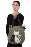 Lovely Cats With Faux Fur And Studs Canvas Tote Bag, beige color, handheld style
