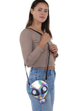 Sleepyville Critters - Green Baby Alien Shoulder Crossbody Bag in Vinyl Material, shoulder bag style on model