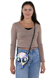 Sleepyville Critters - Green Baby Alien Shoulder Crossbody Bag in Vinyl Material, crossbody style on model