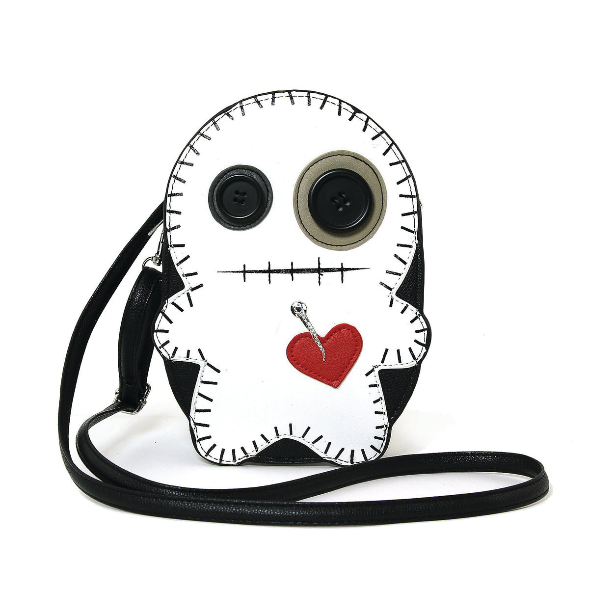 Stitched Voodoo Doll Shoulder Crossbody Bag in Vinyl Material