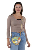 Golden Sea Shell Shoulder Crossbody Bag in Vinyl Material, crossbody style on model