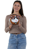 Nerdy Guinea Pig Shoulder Crossbody Bag in Vinyl Material, front view, handheld by model