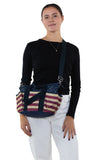 Multi Pocket Vintage Americana Tote Bag in Nylon Material, crossbody style on model