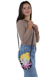 Ballerina Cross Body Bag in Vinyl Material, gold color, shoulder bag style on model