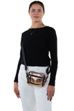 Metallic Cross Body Bag in Vinyl Material, crossbody style on model