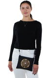 Sacred Geometry Love and Compassion Crystal Grid Crossbody Bag in Canvas Material, crossbody style on model