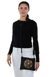 Sacred Geometry Love and Compassion Crystal Grid Crossbody Bag in Canvas Material, shoulder bag style on model