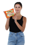 Ramen Instant Noodle Soup Crossbody Bag in Vinyl, front view, handheld by model