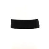 Elastic Belt With Rose Metal Closure in black; back view