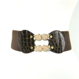 Elastic Belt With Rose Metal Hardware Closure in Brown