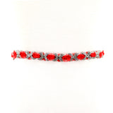 Stretchable Braided Rhinestone Belt With Drop Down Design in Red; back view
