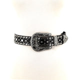 Vinyl Belt with Floral Buckle and Rhinestones in Black, front view