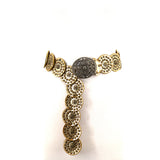 Round Disc Metallic Vinyl Belt in Gold; front view