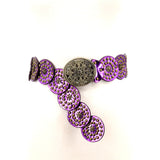 Round Disc Metallic Vinyl Belt in Purple; front view