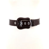 Glossy Vinyl Belt in Brown; front view