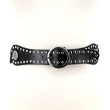 Vinyl Chain Belt with Metal Rings and Studs in Black; front view