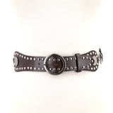 Vinyl Chain Belt with Metal Rings and Studs in Brown; front view