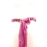 Tassel Belt with Wooden Rings in Pink; tie view