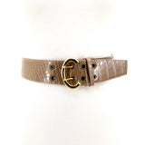 Vinyl Cro-Embossed Wide Belt in Beige; front view