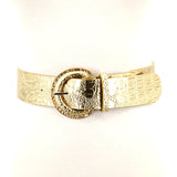 Metallic Croco Vinyl Belt in Gold; front view