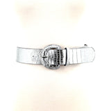 Metallic Croco Vinyl Belt in Silver; front view