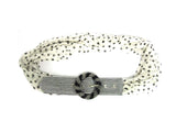 Chiffon Belt with Beaded Buckle in White with Polka dots pattern