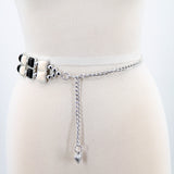 Black and White Square Chain Belt; lock view