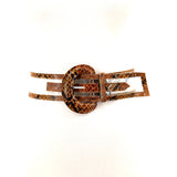 Snake Skin Embossed Clear Vinyl Belt in Brown; front view