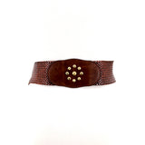 Braided Vinyl Belt with Studs at the back; in Brown, back view