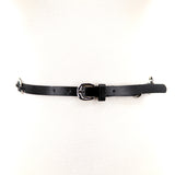 Narrow Braided Vinyl Belt with Metal Rings in Black; front view