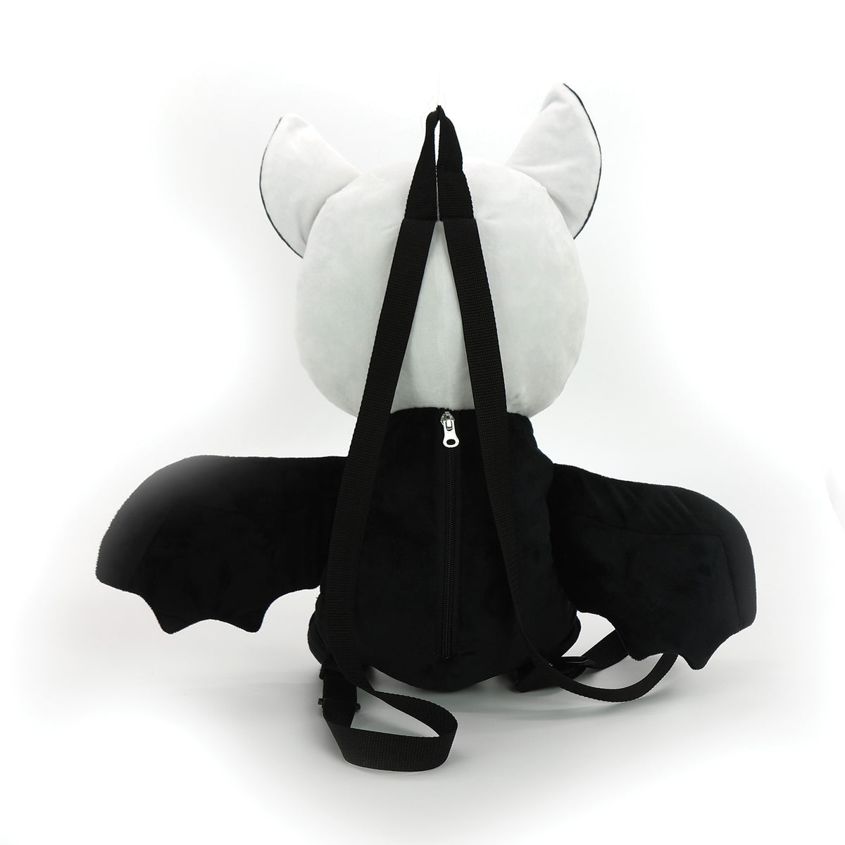 Spooky Skeleton Bat Plush Backpack Black Polyester Gothic Animal Fashion Bag