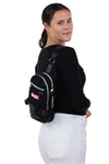Officially Licensed Coca-Cola Body Bag, black color, side sling style on model