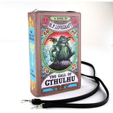 The Call Of Cthulhu Book Clutch Bag In Vinyl, front and side view