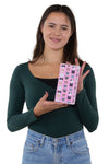 Cat Faces in Pink Wallet, handheld by model