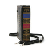 Dracula Book Cross Body Bag in Vinyl, black color, spine view