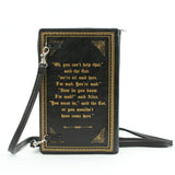 Alice in Wonderland Book Clutch Cross Body Bag in Vinyl, black color, back view