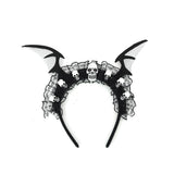 Batwing Lace Headband with Skull Accents