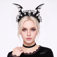 6 pcs of Halloween Batwing Lace Headband with Skull Accents